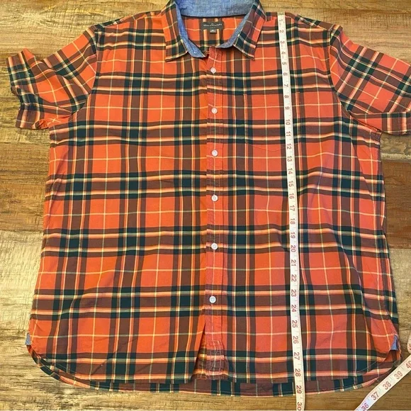 L.L. Bean Signature Slim Fit XL Button Down Orange Plaid - Picture 8 of 11